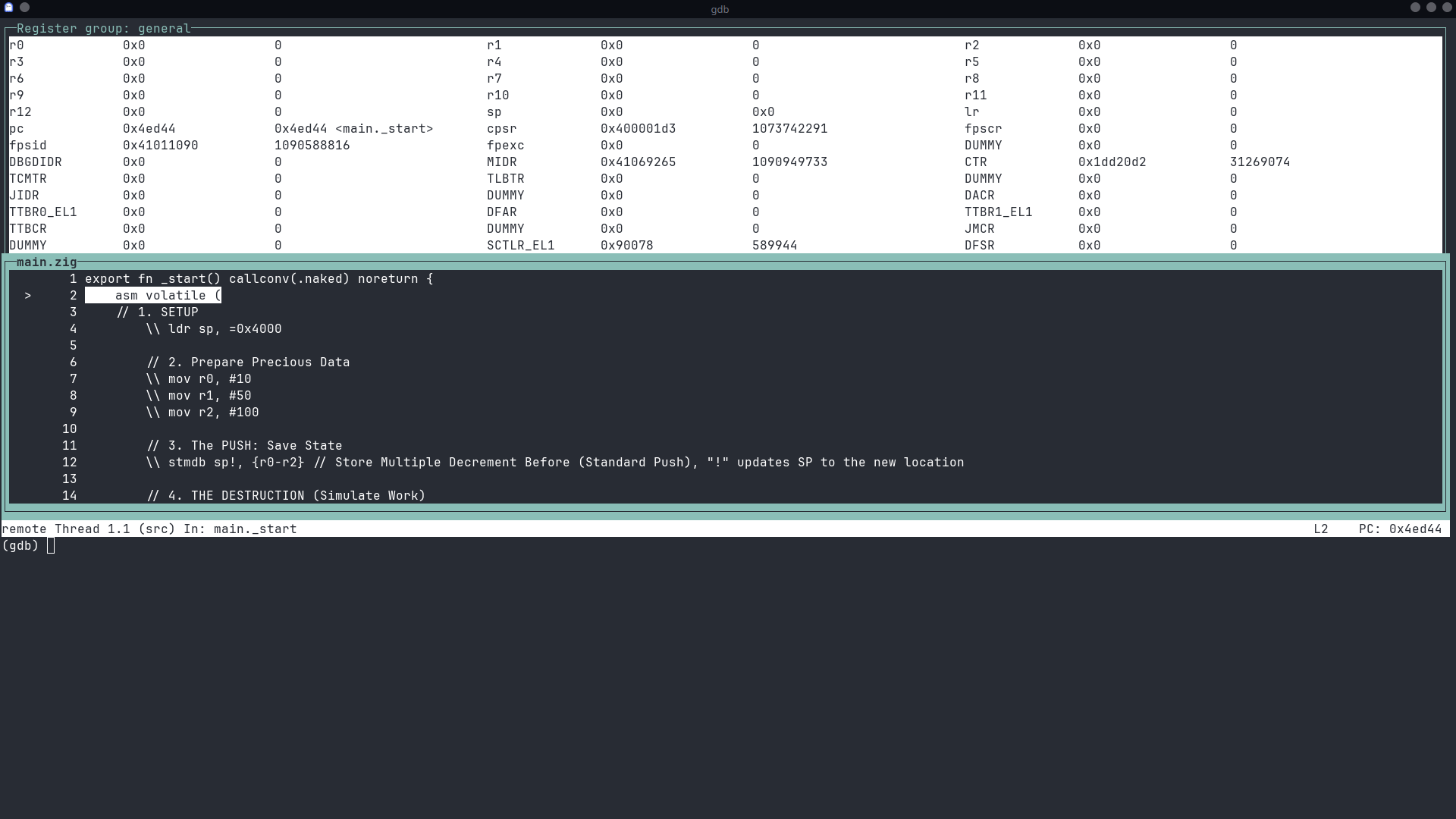 Initial GDB Register Layout