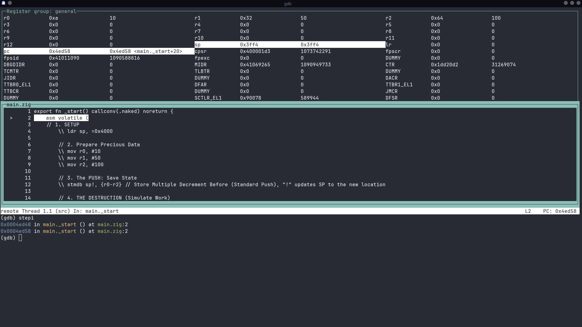 Registers after stmdb